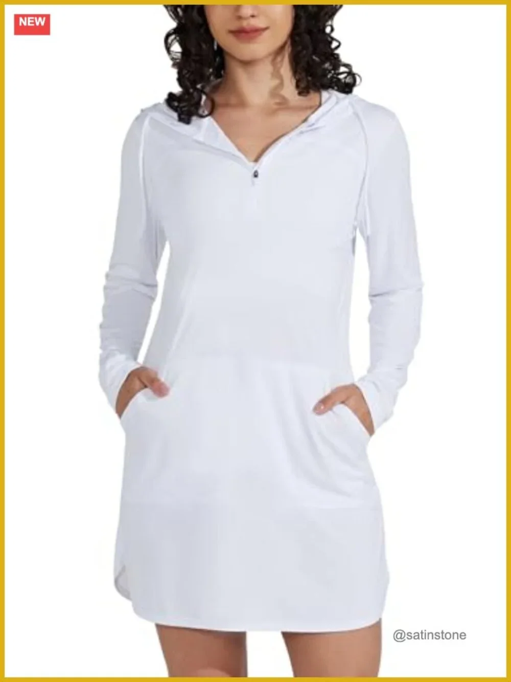 UPF 50+ Long Sleeve Swim Cover-Up Dress with Hood and Thumbholes Quick Dry